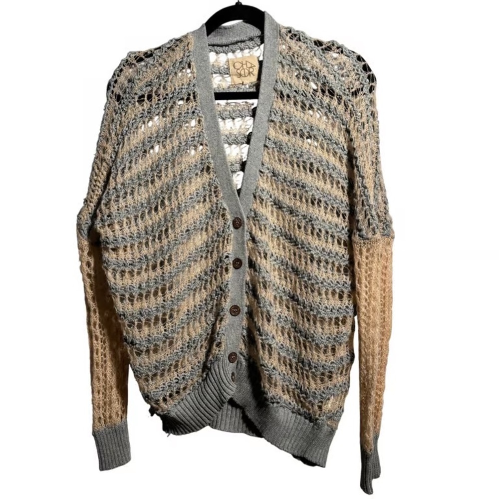 Gray and Tan Open-Knit Sweater